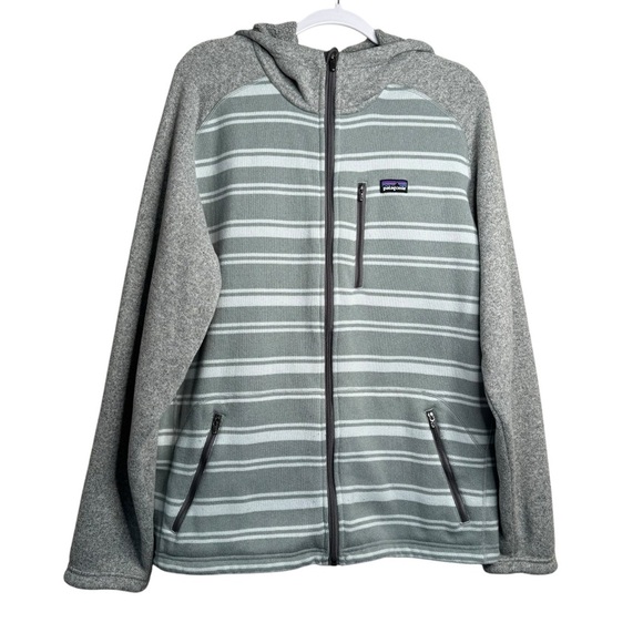 Patagonia Jacket Mens XL Grey Stripped Better Sweater Hoody Full